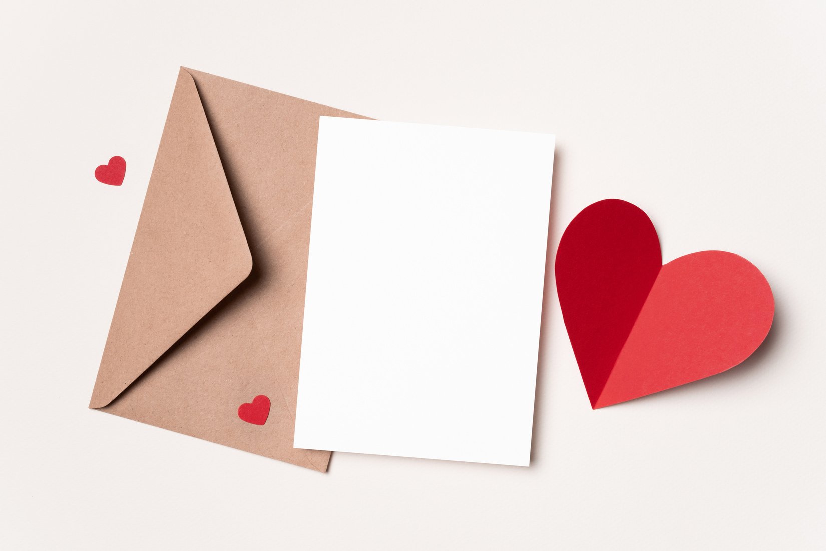 Valentines day blank card mockup with envelope